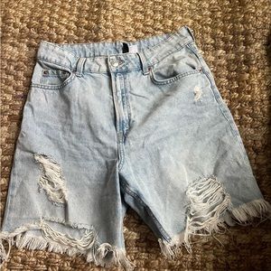 Divided Light wash Distressed Jean Shorts